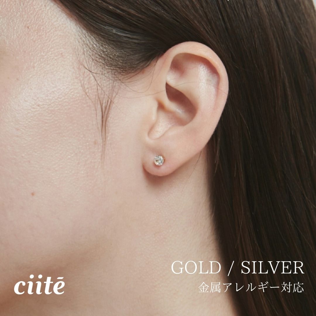 樂天商城 - 金属アレルギー対応 7サイズ ビジューピアス サージカルステンレス (両耳用) レディース アクセサリー 結婚式 パーティー 誕生日 プレゼント シルバー ゴールド ピンクゴールド シンプル