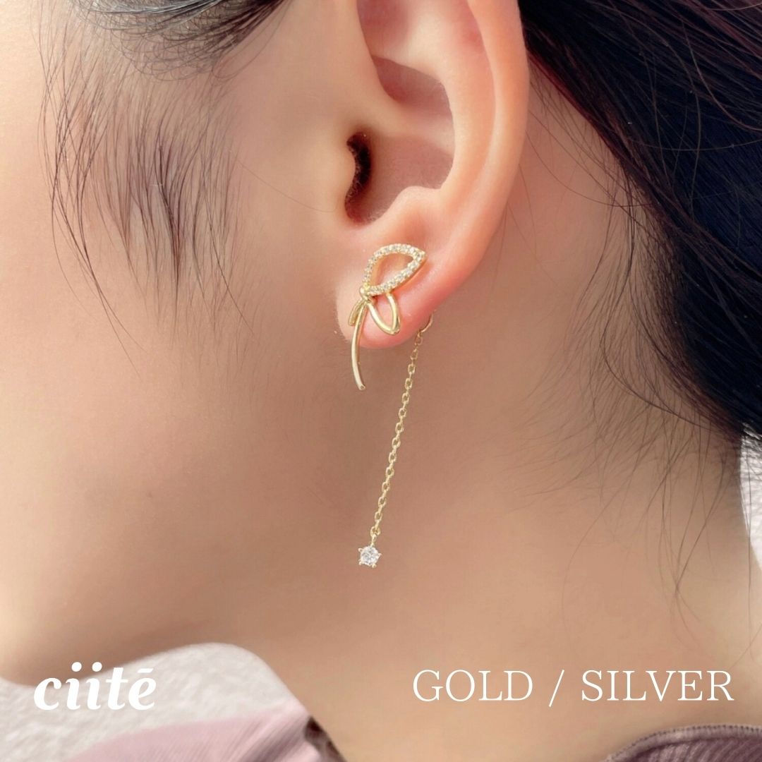 樂天商城 - フラワーチェーン ドロップバックキャッチ ピアス (両耳用) レディース アクセサリー 結婚式 パーティー 誕生日 プレゼント シルバー ゴールド ピンクゴールド シンプル