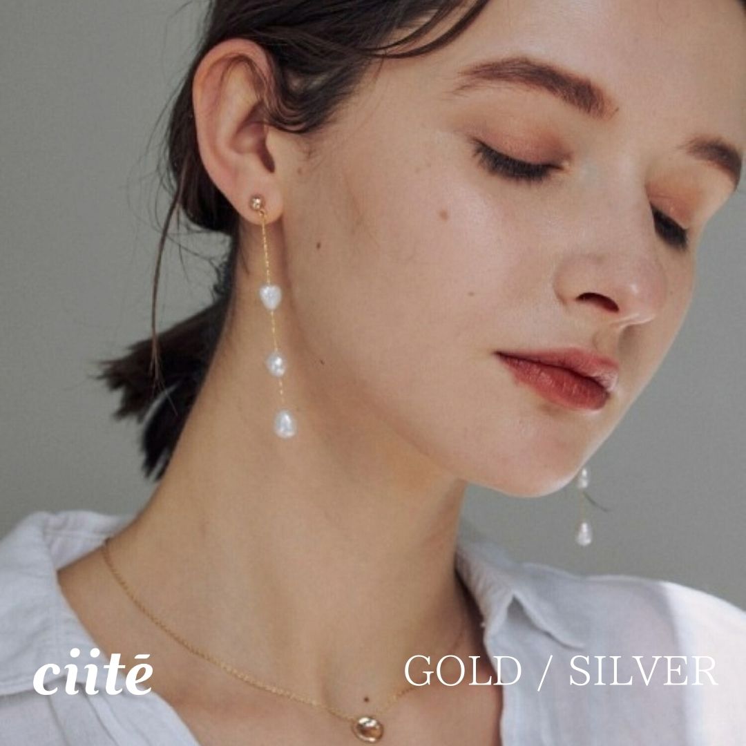 樂天商城 - ロング3粒 淡水パールピアス (両耳用) レディース アクセサリー 結婚式 パーティー 誕生日 プレゼント シルバー ゴールド ピンクゴールド シンプル