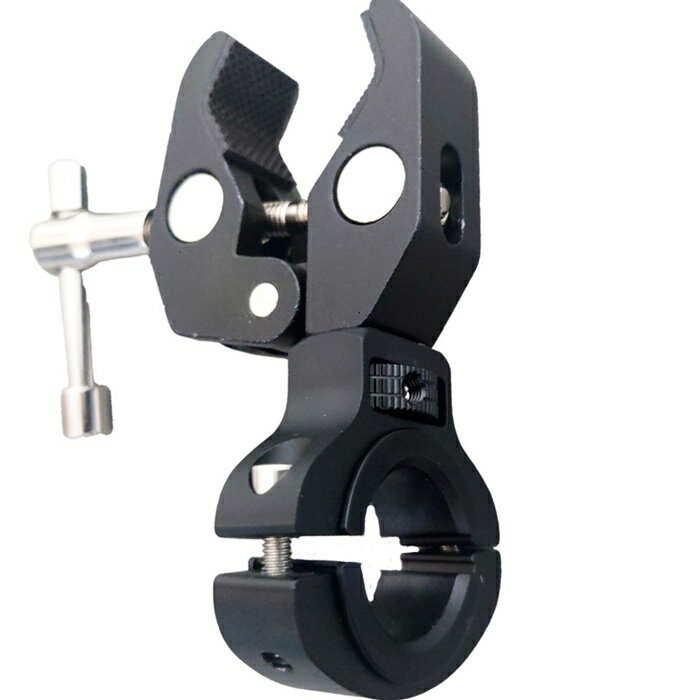 バイクライトホルダー ハンドルマウント カニバサミアダプター 自転車 金属製 ブラック パーツ組合せ品