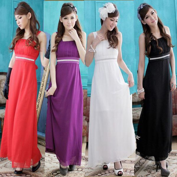 パーティードレス　ロングドレス　結婚式 二次会 キャバ ワンピース 大きいサイズ 2次会 long dress ワンピ-ス 五色 ブラック＆クリーム＆レッド＆ホワイト＆パープル M L XL シフォン ロングドレスyj12229