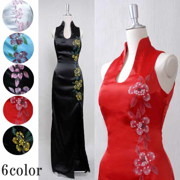 パーティードレス 大きいサイズ ロングチャイナドレス party dress S/M/XL 7号9号13号 キャバ 演奏会 コスプレ レッド ホワイト ブラック　ブルー ロングドレス【セール】 yg972