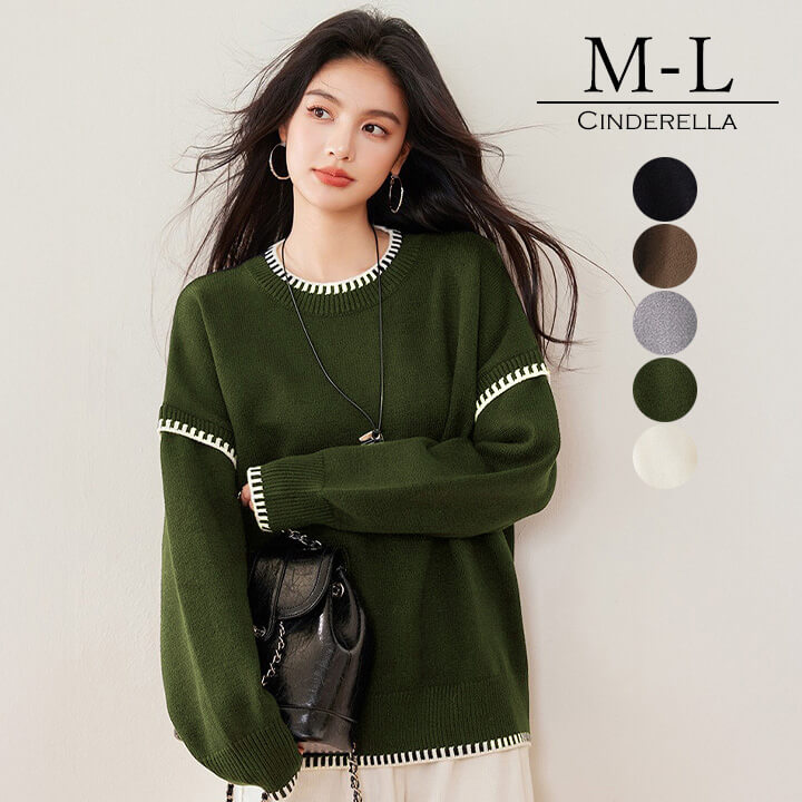 ニットトップス トップス ニット カジュアル レディース ゆったり 秋冬 春 秋 冬 女性 可愛い ステッチ 着回し 体型カバー 快適 デイリー コーデ 大人 上品 シンプル ラフ きれいめ 二の腕カバー 長袖 こなれ感 ドロップショルダー 抜け感 リラックス感 ポリイミド topsk591