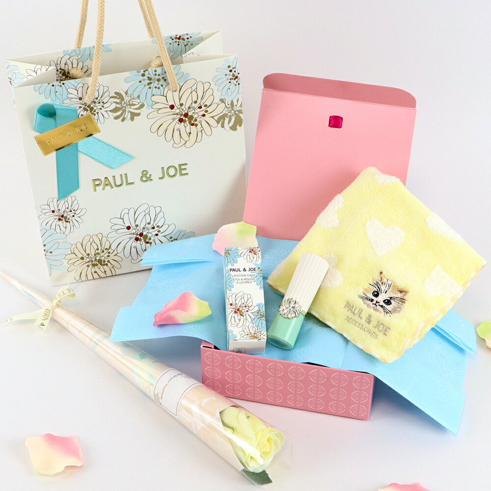 PAUL & JOE BEAUTE ポール ＆ ジョー ボーテ 【パリジェンヌ ギフトセット A】ハンドタオル ＋ リップクリーム ＋ ソープフラワーブーケ ラッピング済 【季節のソープフラワーブーケ】