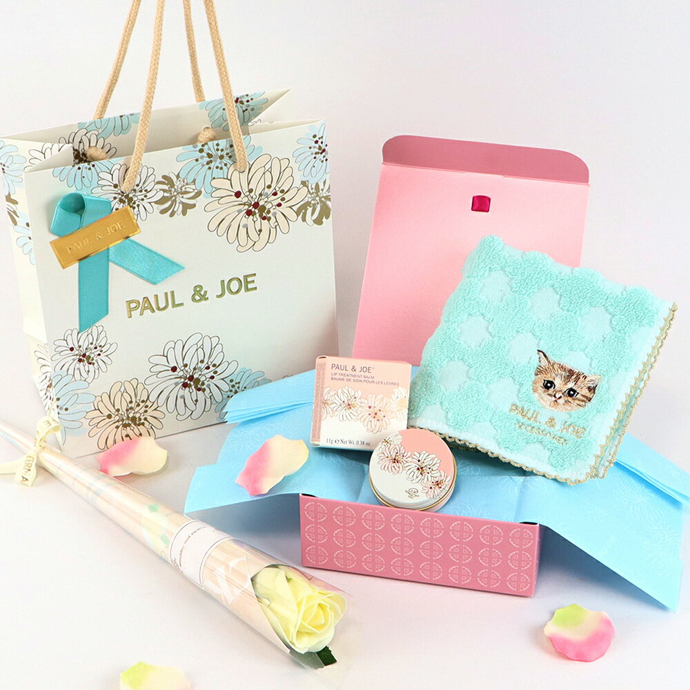 PAUL & JOE BEAUTE (ポール ＆ ジョー ボーテ)【パリジェンヌ ギフトセット C】ハンドタオル ＋ リップバーム ＋ ソープフラワーブーケ (ラッピング済)のサムネイル