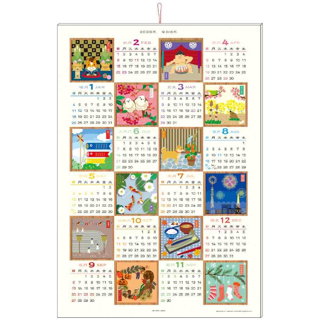 和風年間 2026Calendar 壁掛けカレンダー2026年 APJ 和風 インテリア 令和8年暦 シネマコレクション