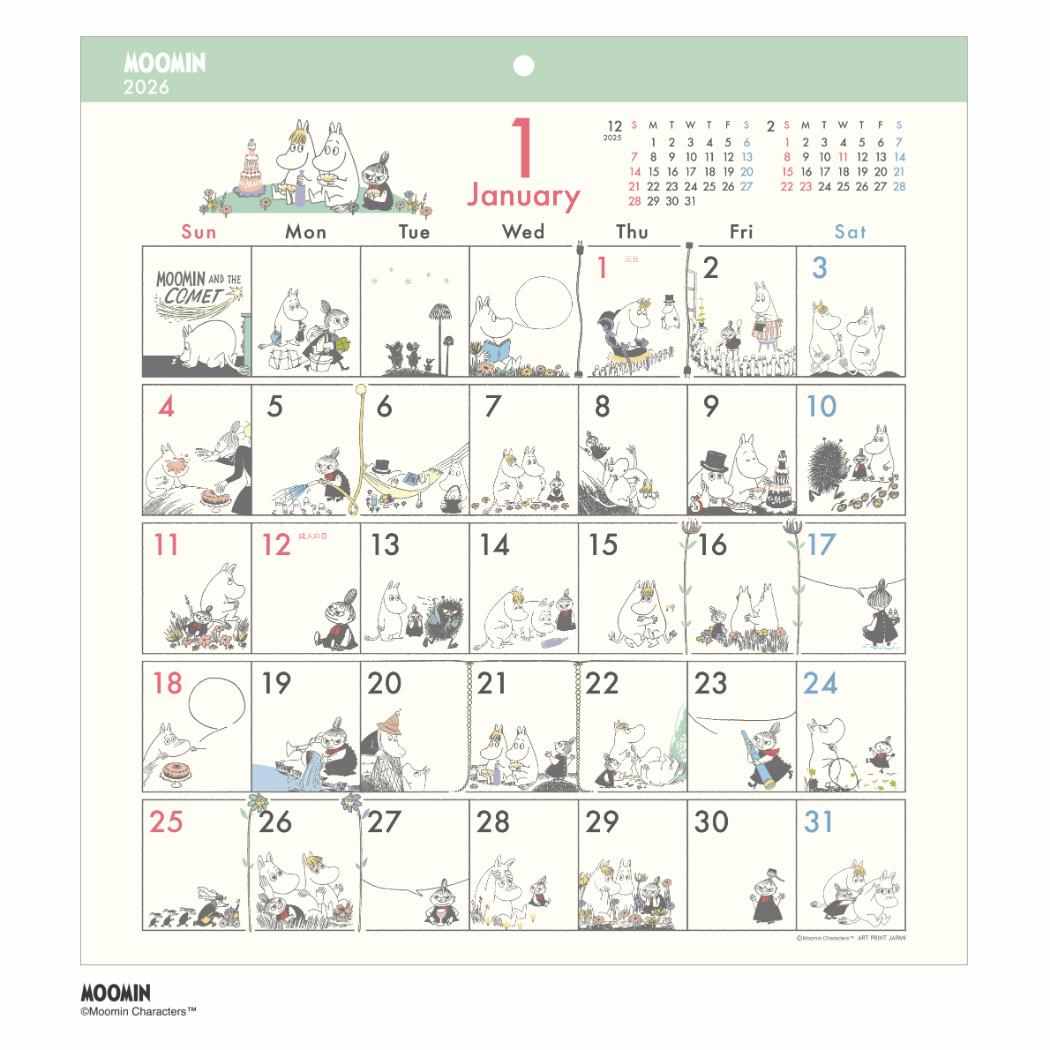 ムーミン コミックデザイン 2026Calendar 壁掛けカレンダー2026年 スケジュール 北欧 APJ イラスト 書..