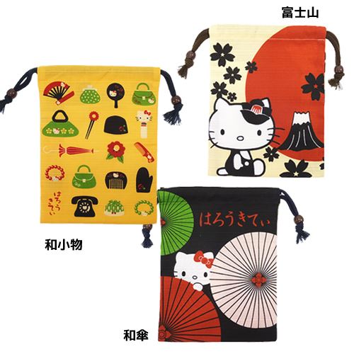 ハローキティ 和風巾着袋 シャンタンきんちゃくポーチ サンリオ スモールプラネット 日本製 キャラクター グッズ