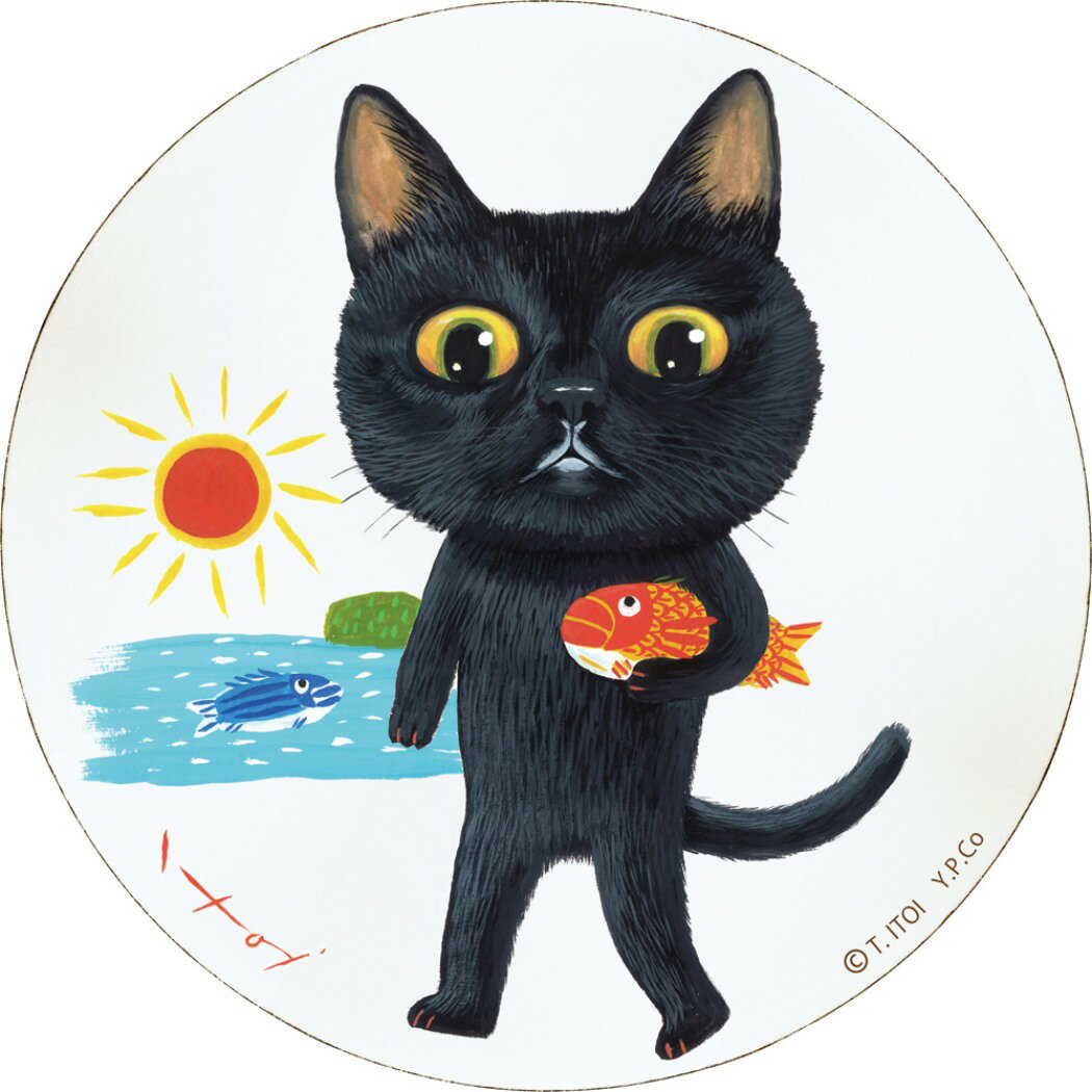 【12月は毎日ポイント10倍!】糸井 忠晴 動物画 木製ラウンドアート ロック (Mサイズ) IT-01021 15x15x1.5cm ギフト 猫 壁掛けインテ...