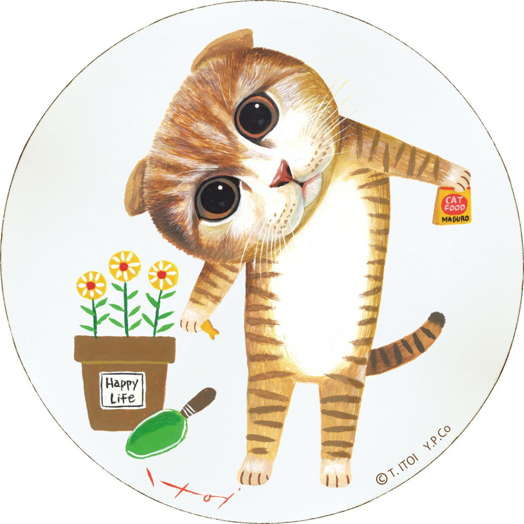 【12月は毎日ポイント10倍!】糸井 忠晴 動物画 木製ラウンドアート マロン (Mサイズ) IT-01023 15x15x1.5cm ギフト 猫 壁掛けインテ...