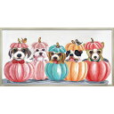 オイルペイントアート 動物画 ドッグ アンド パンプキン OP-22028 103x53cm 油絵 額付き 犬 かわいいインテリア通販 取寄品 シネマコレクション