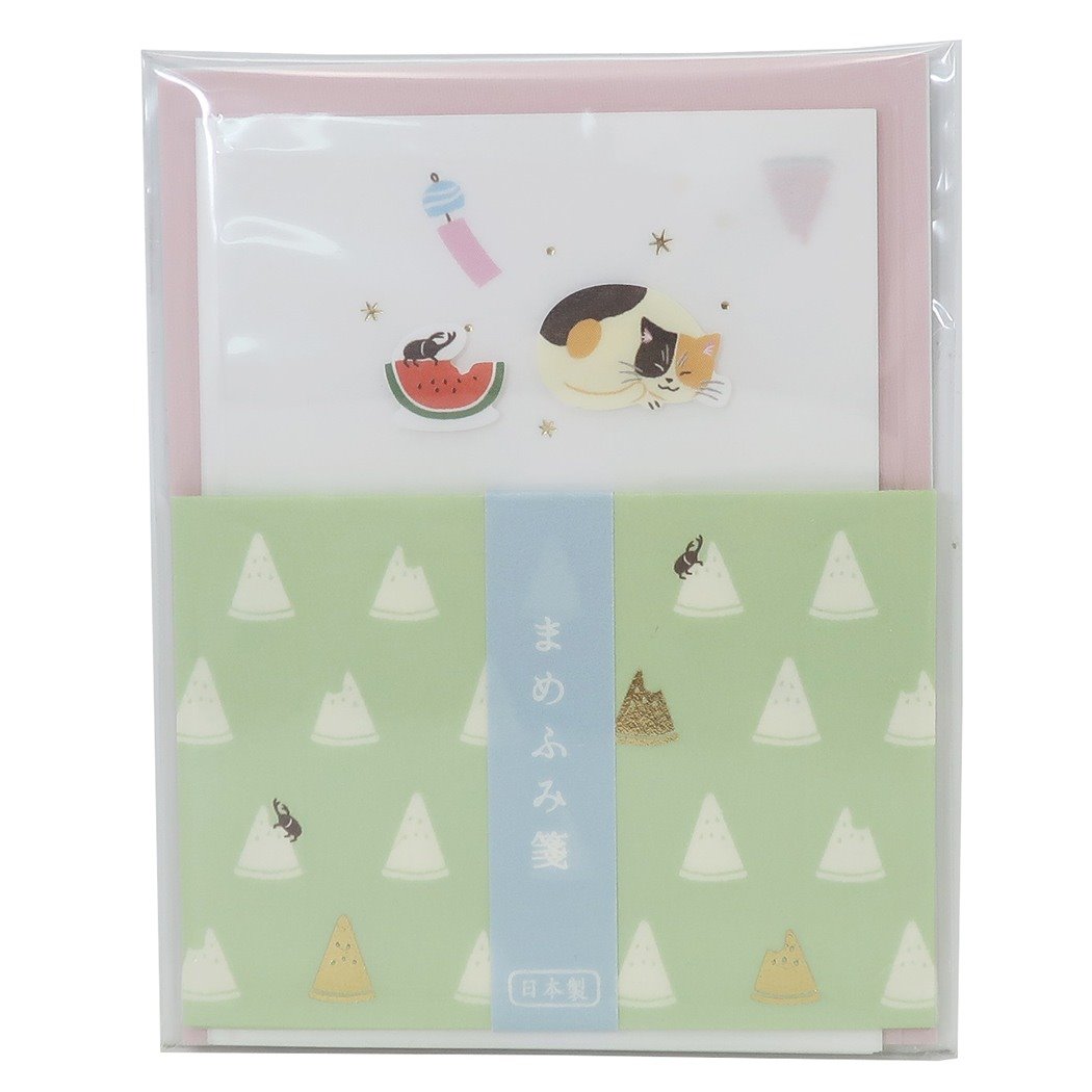 【12月は毎日ポイント10倍!】ミニ レターセット サマー まめふみ箋 猫と西瓜 アクティブコーポレーション 手紙セット 和雑貨 グッズ メール便可 プレゼント...