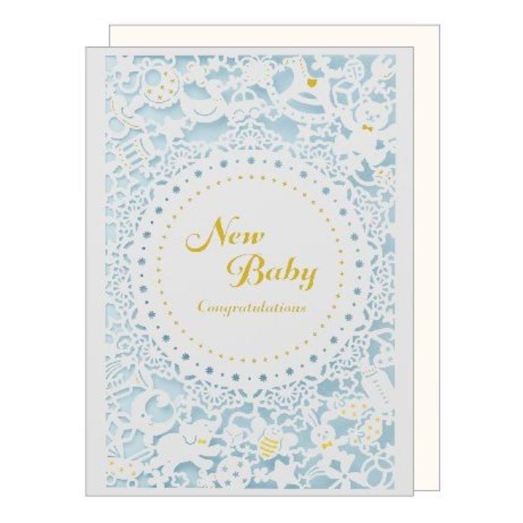 【12月は毎日ポイント10倍!】グリーティングカード ベビーカード ブルー クローズピン 出産祝い レーザーカット 封筒付き グッズ メール便可 シネマコレクシ...