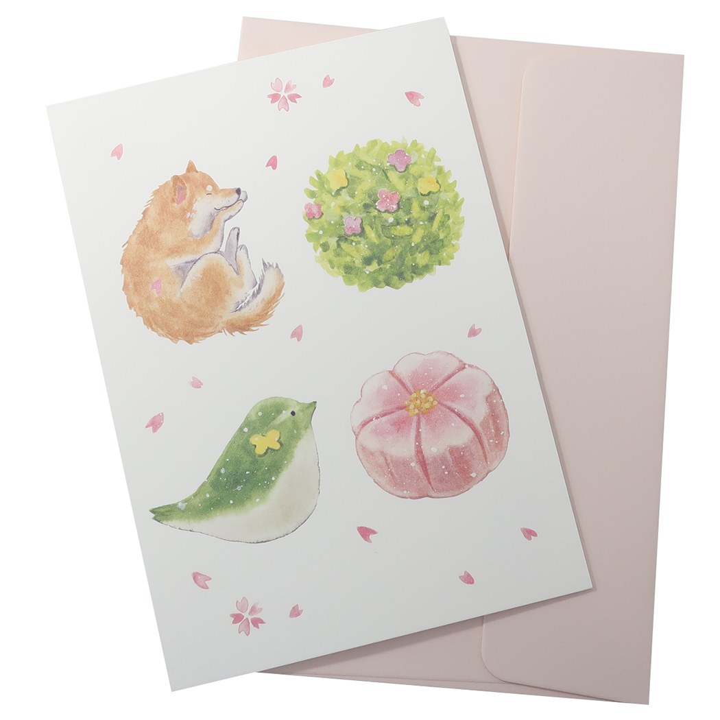 【12月は毎日ポイント10倍!】グリーティングカード 村田なつか しばいぬとおいしい春カード お菓子 アクティブコーポレーション メッセージカード 封筒付き グ...