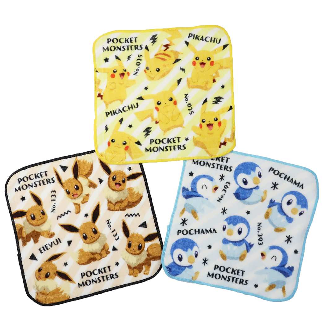 ポケットモンスター ミニタオル ハンカチタオル 3枚セット 総柄 ポケモン 粧美堂 新学期準備雑貨 キャラクター グッズ メール便可 シネマコレクションのサムネイル