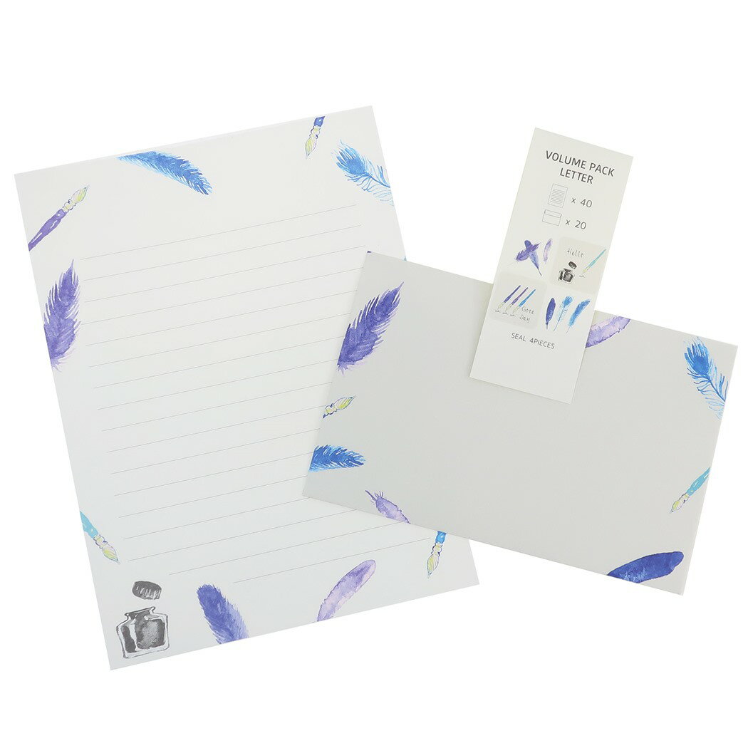 【12月は毎日ポイント10倍!】手紙セット ボリュームパック レターセット ガラスペン&フェザー アクティブコーポレーション 便箋&封筒&シール かわいい グッ...