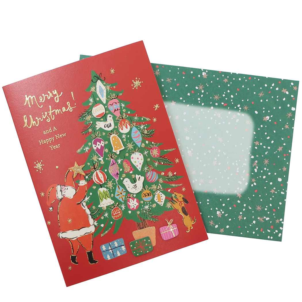 【12月は毎日ポイント10倍!】ルイーズ クリスマスカード ハンドメイドグリーティングカード サンタとツリー APJ 封筒付きグリーティングカード Xmas グ...