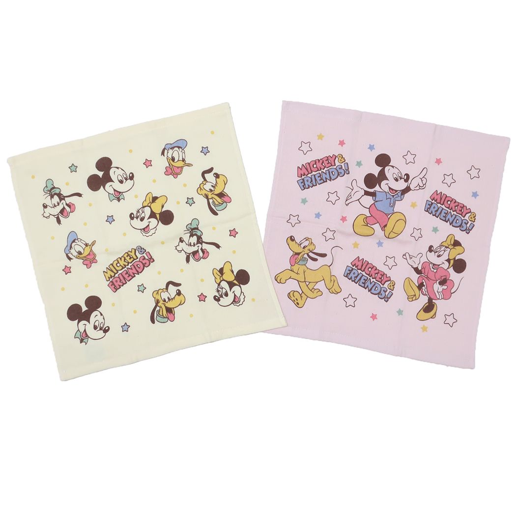 ミッキー＆フレンズ ハンドタオル 片面ガーゼプリントウォッシュタオル 2枚セット グッドラック ディズニー 林タオル プレゼント キャラクター グッズ メール便可 シネマコレクションのサムネイル