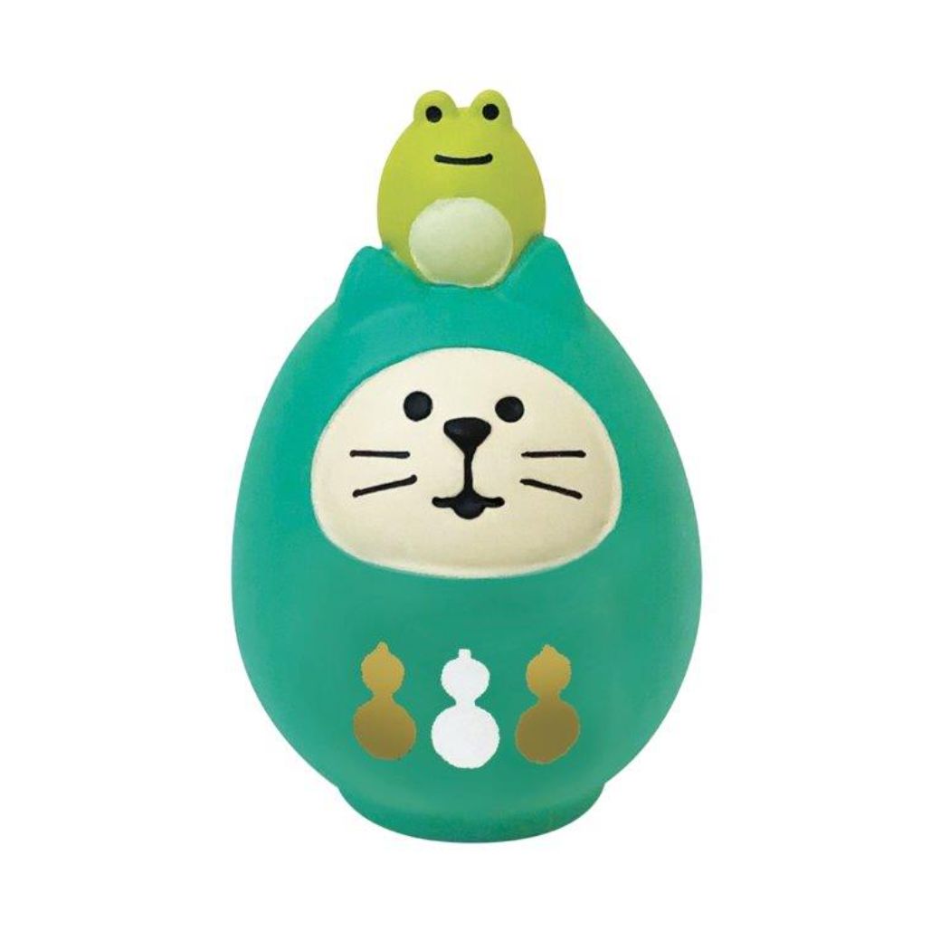 FUKUMONO concombre マスコット 開運カラー猫だるま 緑 デコレ インテリア かわいい プレゼント グッズ シネマコレクション