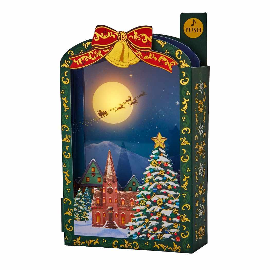 CHRISTMAS グリーティングカード メロディ JXPM7 クリスマスカード 立体 夜空を飛ぶサンタ サンリオ プレゼント ポップアップ グッズ メール便可 シネマコレクション