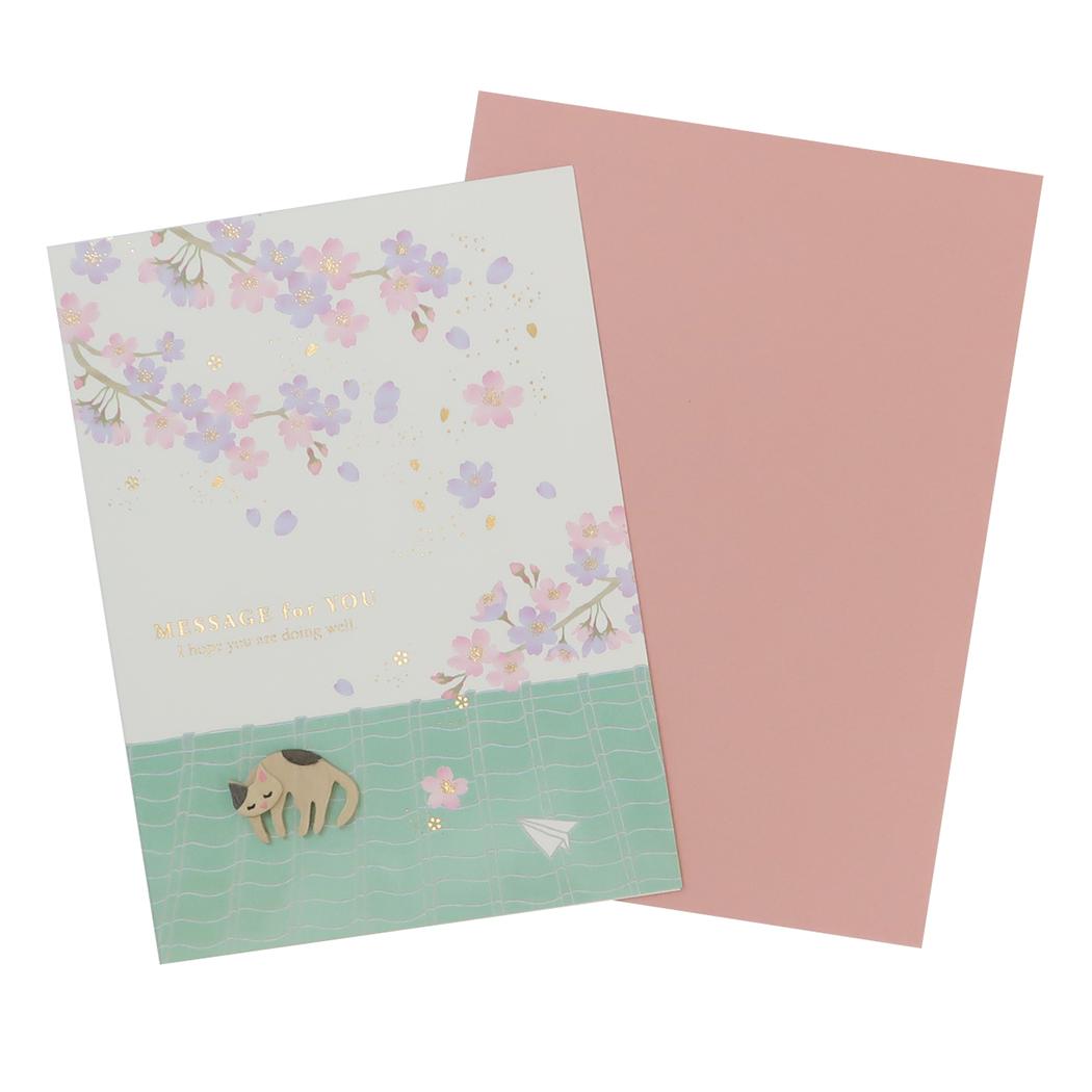 【12月は毎日ポイント10倍!】グリーティングカード スプリングウッドパーツグリーティングカード 瓦屋根のねこ APJ メッセージカード 封筒付き グッズ メー...