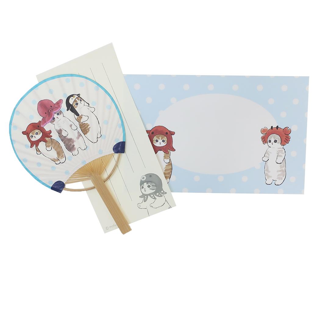 Mother'S Day - 【ポイント10倍 & クーポン！】竹うちわ グリーティングカード モフサンド タコにゃん＆メンダコにゃん＆ペンギンにゃん mofusand アクティブコーポレーション 一筆箋付き メール便可