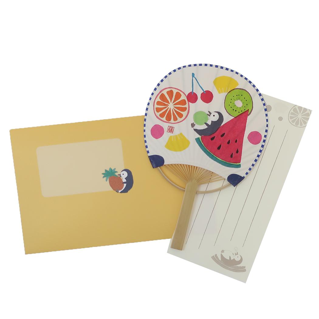 藤並うずら グリーティングカード 竹うちわ フルーツ アクティブコーポレーション 一筆箋付き かわいい グッズ メール便可 シネマコレクション