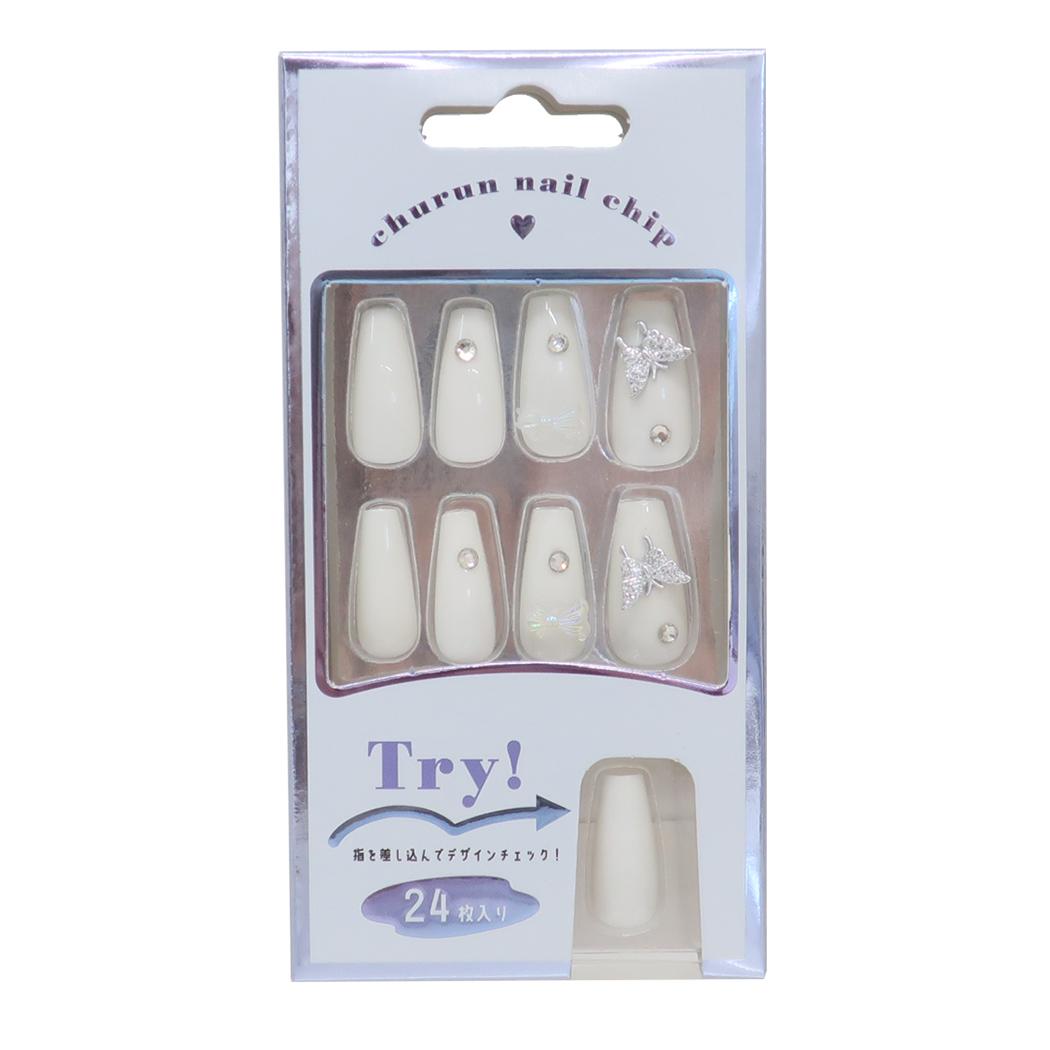 【ポイント10倍！】コスメ雑貨 ネイルチップ ロングスクエアタイプ WHITE JEWEL カミオジャパン ネイル..