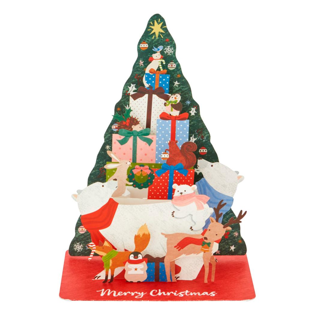 【12月は毎日ポイント10倍!】CHRISTMAS グリーティングカード クリスマスカード JX73-4 立体 レーザーカット動物ツリー サンリオ プレゼント ...