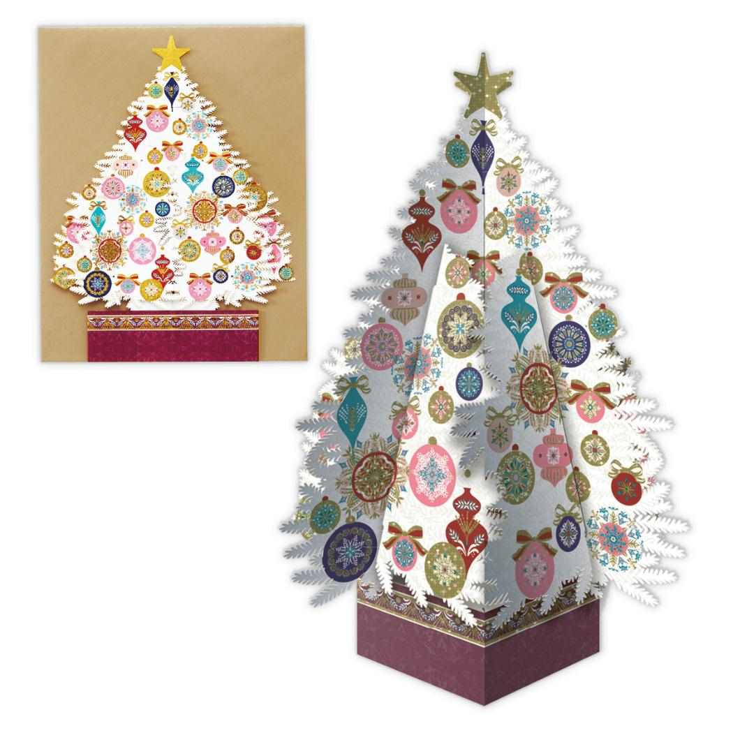 【12月は毎日ポイント10倍!】クリスマスカード レーザーカットカード 立体カード レーザー 箔ホワイトツリー 日本ホールマーク Xmas メッセージカード グ...