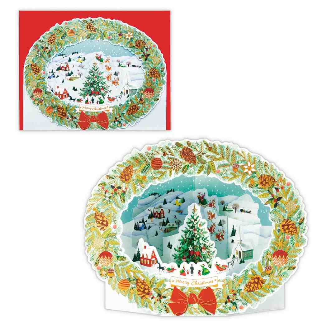 【12月は毎日ポイント10倍!】クリスマスカード 飾って楽しめるカード 立体カード クリスマスタウンリース 日本ホールマーク Xmas メッセージカード グッズ...