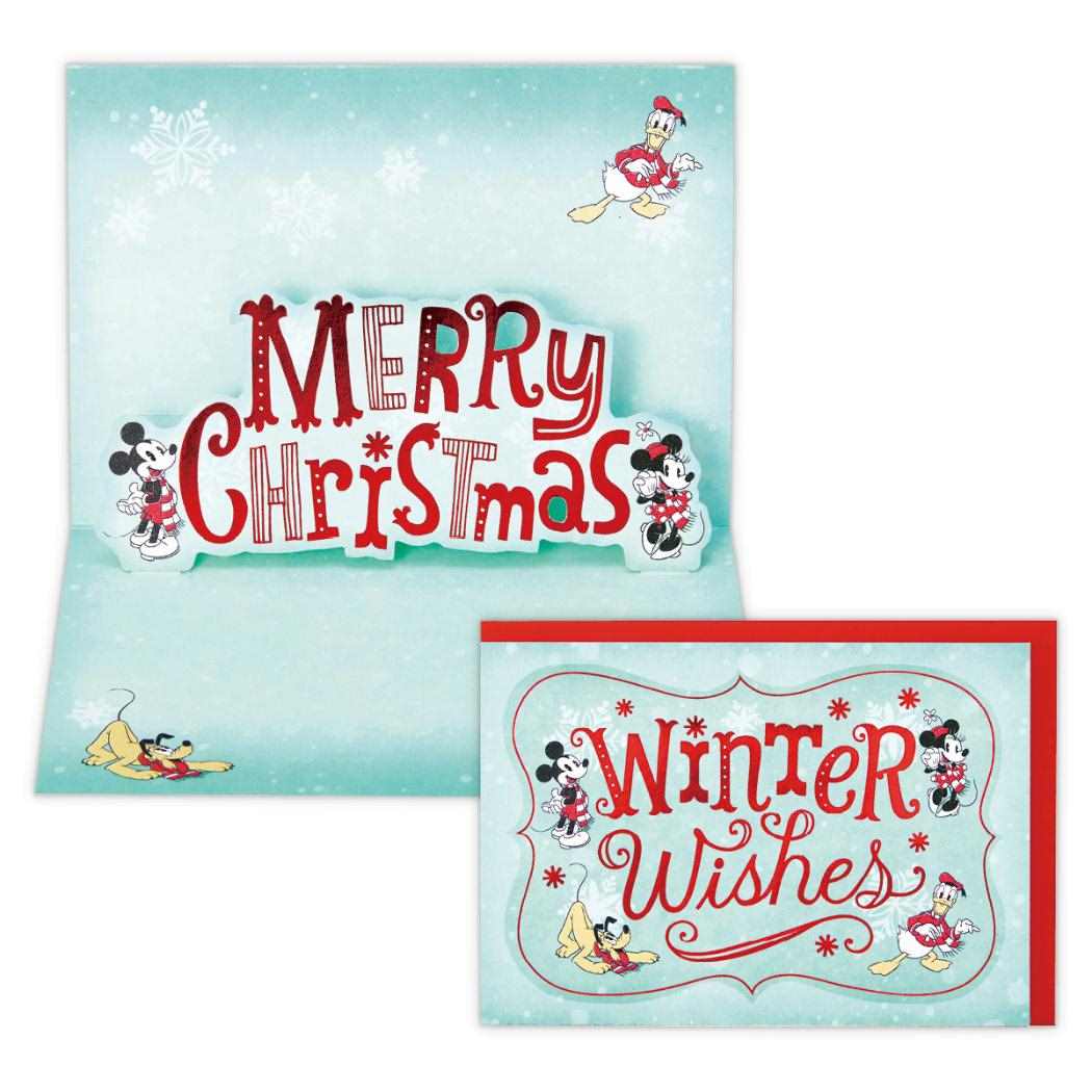【12月は毎日ポイント10倍!】ディズニー クリスマスカード 立体カード DN仲間たち 赤箔クリスマス文字 日本ホールマーク Xmas メッセージカード キャラ...
