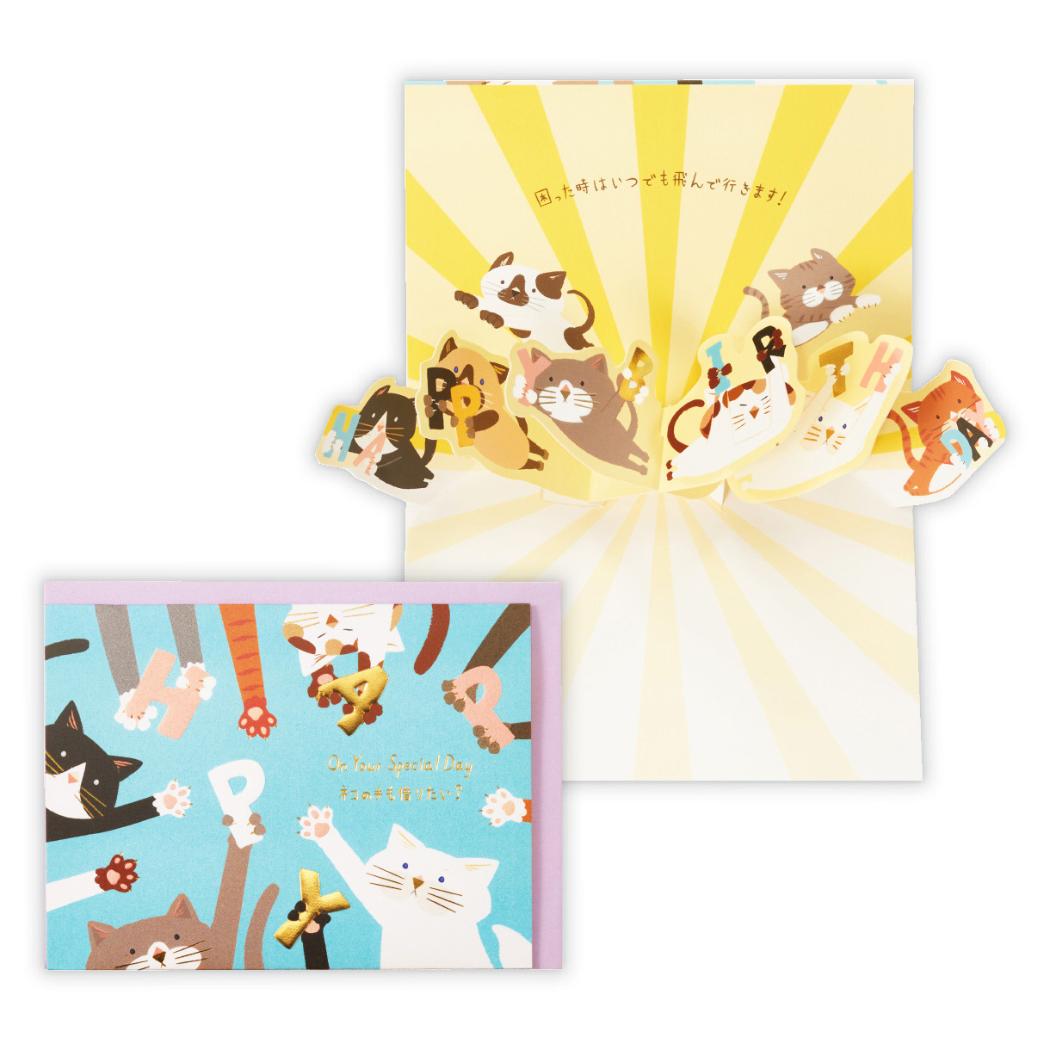 グリーティングカード 誕生お祝い 立体カード ゆるアニマルねこ2 日本ホールマーク バースデーカード ..