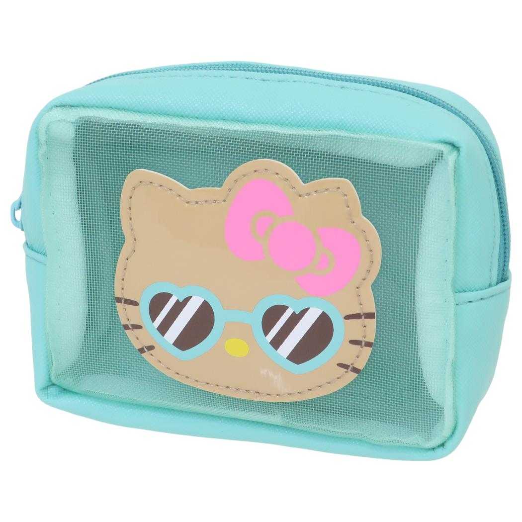 ハローキティ コスメポーチ メッシュポケット付マルチポーチ 日焼けシリーズ ミント サンリオ ケイカンパニー 小物入れ キャラクター グッズ シネマコレクション(4)