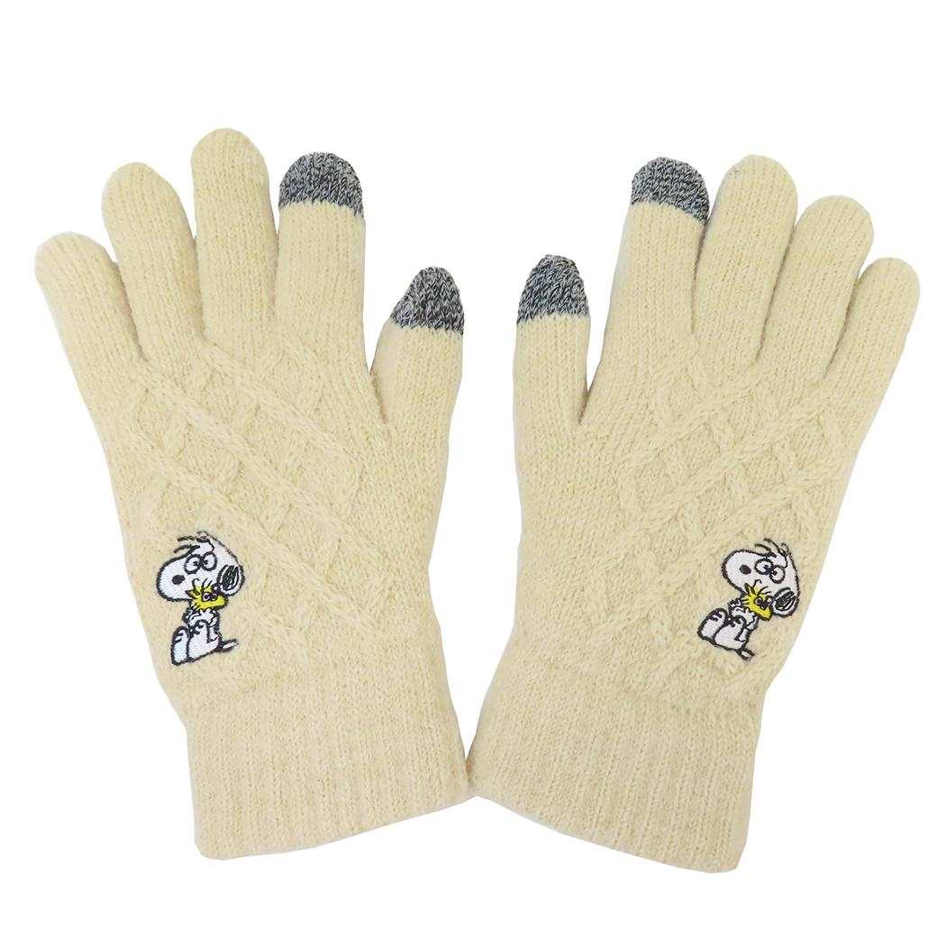 スヌーピー 手袋 ワンポイント刺繍スマホ対応ケーブル手袋 びっくり ピーナッツ スモールプラネット 防..