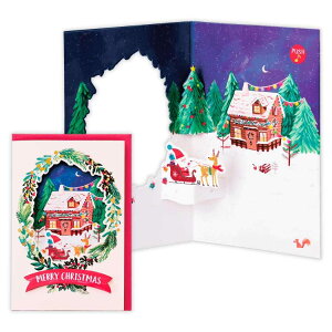 クリスマスカード 立体オルゴールカード リースの窓 日本ホールマーク Xmas メッセージカード グッズ メール便可 シネマコレクション