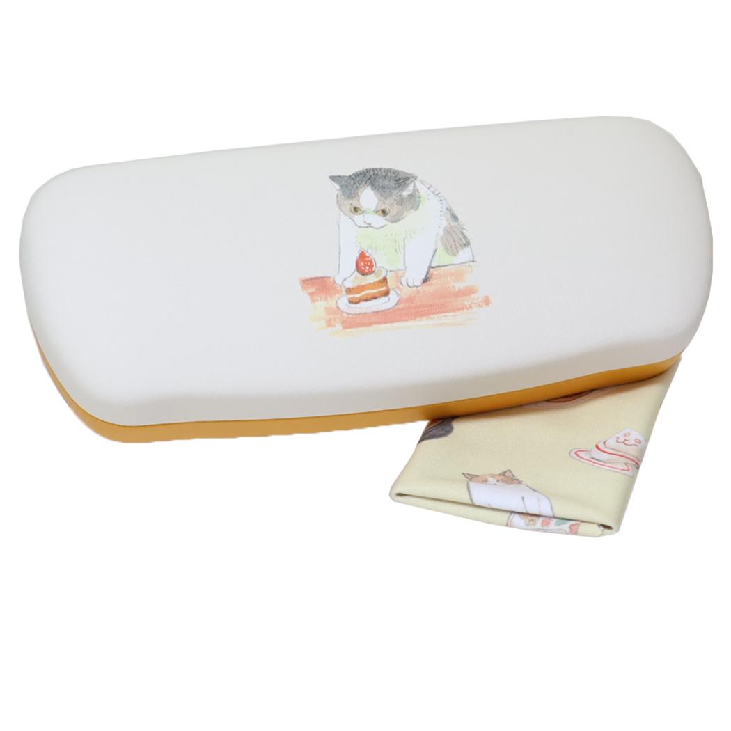 三毛猫モブは猫缶を稼ぎたい Mobu's Diary 眼鏡ケース メガネケース＆クロスセット Cake ねこ Green Fl..