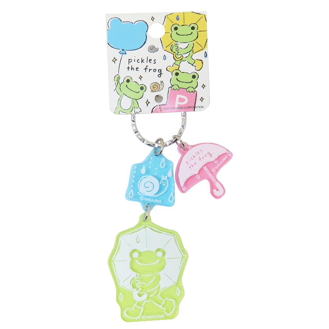 【最大1000円OFFクーポン！】かえるのピクルス キーリング クリアアクリル3連キーホルダー クレヨンタッチ アンブレラ 牛久保工芸社 アクリルキーホルダー アクキー キャラクター グッズ メール便可 シネマコレクション