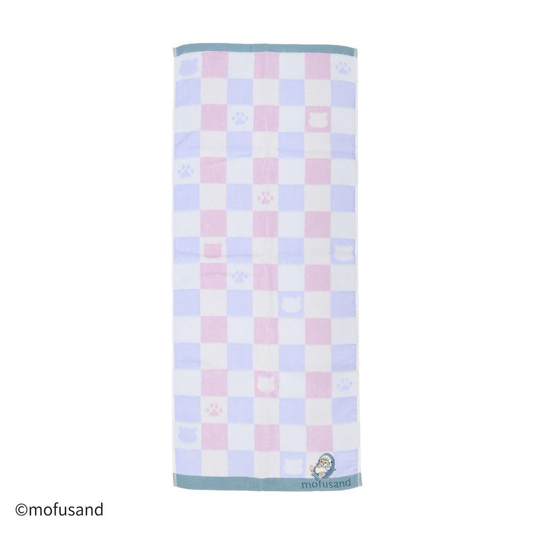 mofusand モフサンド ロングタオル スチームシャーリング無撚糸フェイスタオル おすわりにゃん ブルー ..