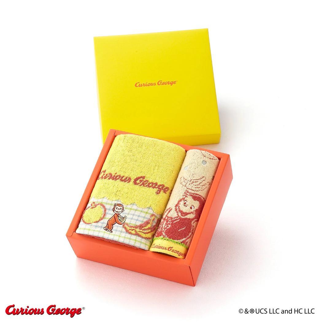 おさるのジョージ タオル ギフト ハッピーバナナ ギフト タオルハンカチx1枚、スリムバスタオルx1枚 タオル美術館 プレゼント 絵本キャラクター グッズ シネマコレクション