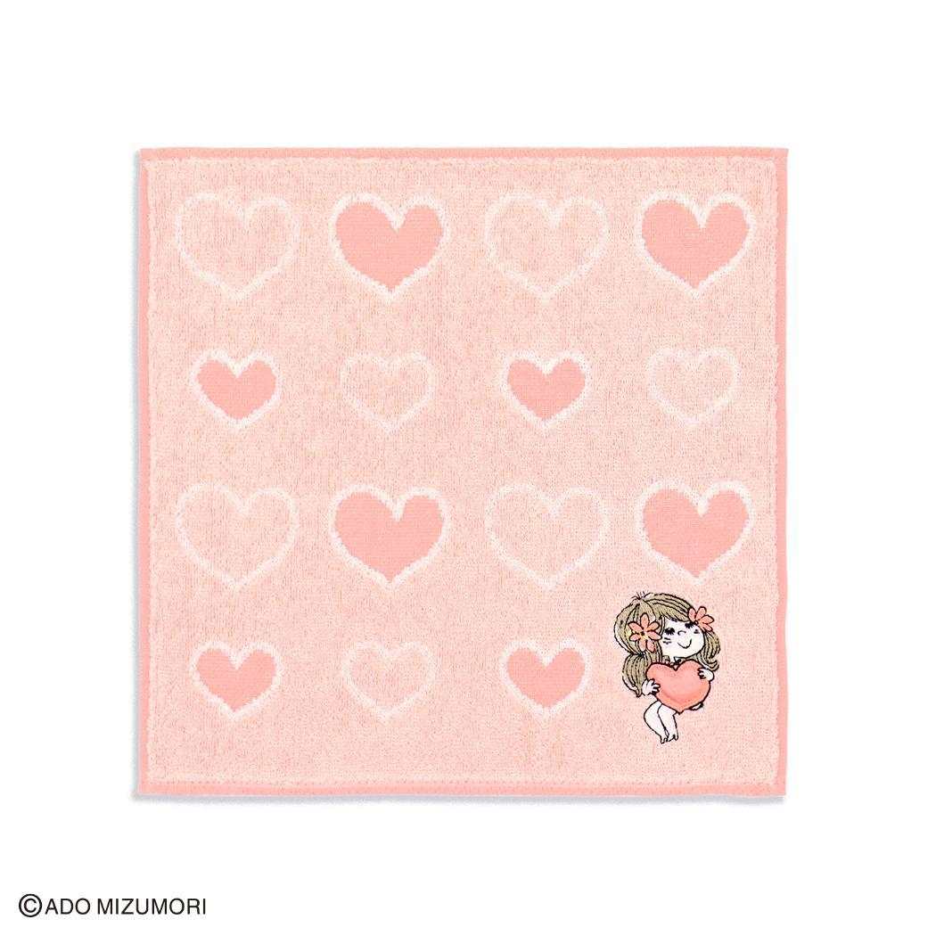 水森亜土 ミニタオル フルフィーコットン タオルハンカチ ハートのプレゼント ピンク タオル美術館 プレゼント キャラクター グッズ メール便可 シネマコレクション