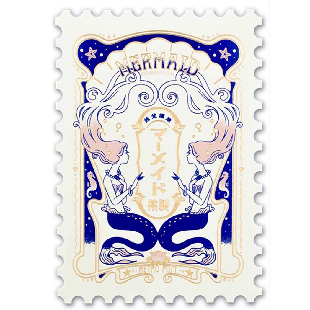 【12月は毎日ポイント10倍!】ROKKAKUxオビワン POSTCARD 切手型ポストカード 1枚入り マーメイド製薬 フタバ 箔押し メッセージカード グッ...