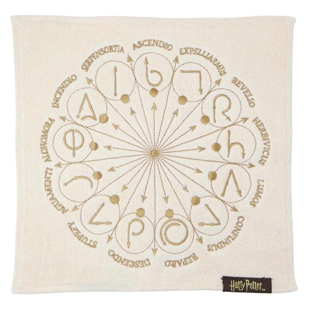 ハリーポッター ミニタオル ハンカチタオル オーガニックコットン 魔法の呪文 サークル ワーナーブラザース 丸眞 抗菌防臭 シャーリング 全面刺しゅう 織ネーム 映画キャラクター グッズ メール便可 シネマコレクション
