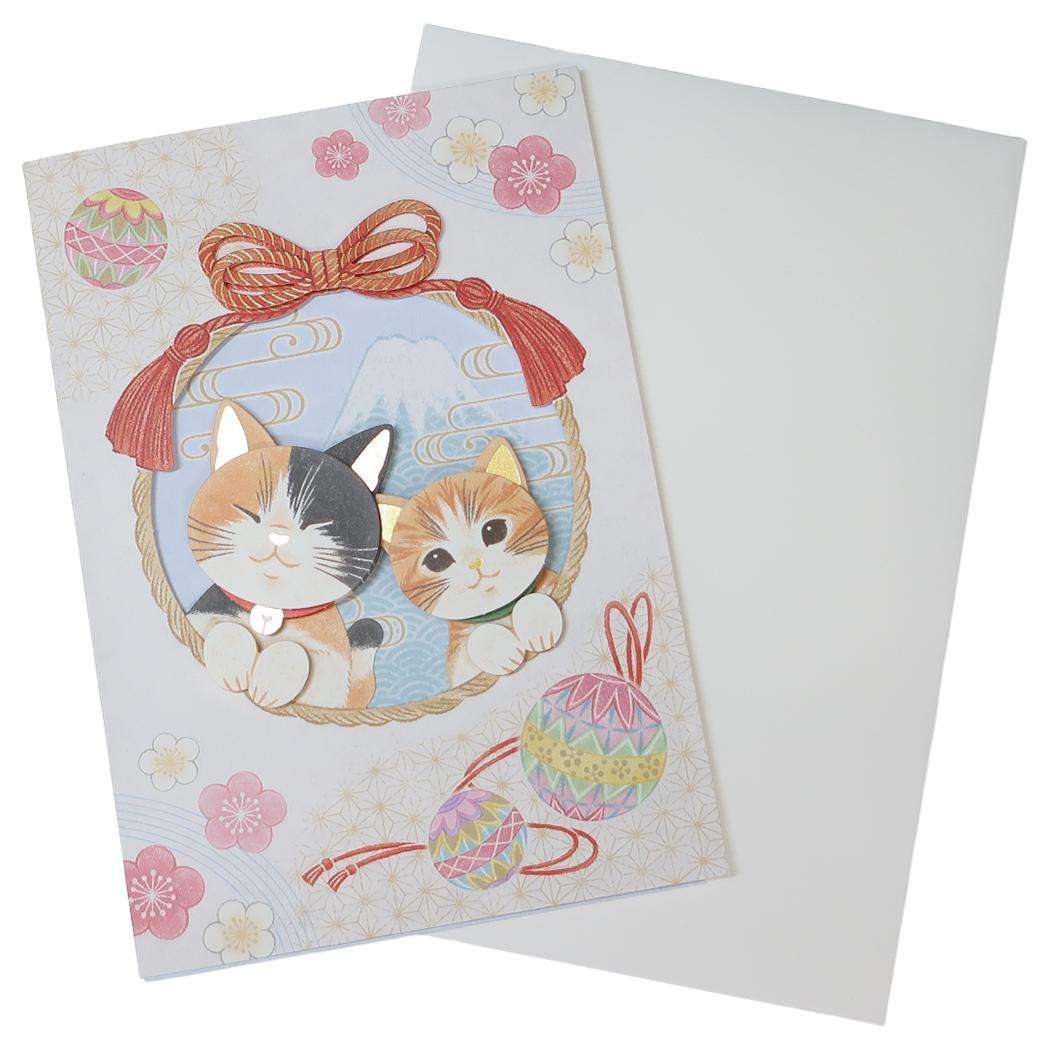 【ポイント10倍 & クーポン！】和風カード ハンドメイドグリーティングカード 猫 アクティブコーポレーション メッセージカード 日本製 グッズ メール便可 シ...