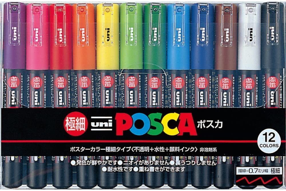 三菱鉛筆 ポスカ 極細 12色 POSCA ポスターカラーPC-1M 12C