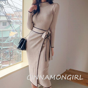 楽天CINNAMON GIRL【おすすめ★人気商品】【全2色】ニットロングワンピース　ベージュ ブラック【knit-0126ygop】シナモンガール Cinnamon Girl 超ミニ マイクロミニ 韓国 胸元 セクシー ボディコン （0128）（lam）