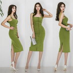 【全2色】特別なカラー/やわらかい素材 セクシーバックスリットミディワンピー【luxury-angella-ops】胸元 美脚 韓国ファッション マイクロミニ ミディワンピース