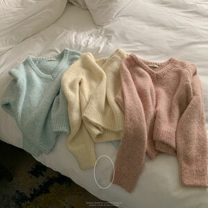 アルパカ混長袖ニットスカイアイボリ...