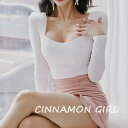 楽天CINNAMON GIRL【全3色】スクエアーネック長袖カットソー　アイボリー レッド ブラック【pad-e03073top】（ mja ）（230321）シナモンガール Cinnamon Girl 超ミニ マイクロミニ 韓国 胸元 セクシー cinnamongirl レディース　トップ トップス 長袖 カットソー シンプル 無地 セクシートップ