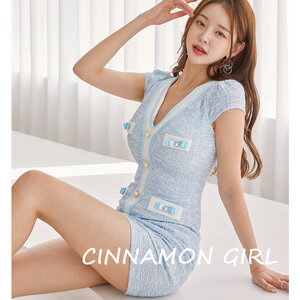 楽天CINNAMON GIRL【全2色】ツイードミニワンピース　ピンク ブルー S/M/L【tweed-h042003lux】（ mja ）（230505）シナモンガール Cinnamon Girl 超ミニ マイクロミニ 韓国 胸元 セクシー cinnamongirl レディース　ワンピース ミニワンピース セクシーワンピース ボディコン きれいめワンピース